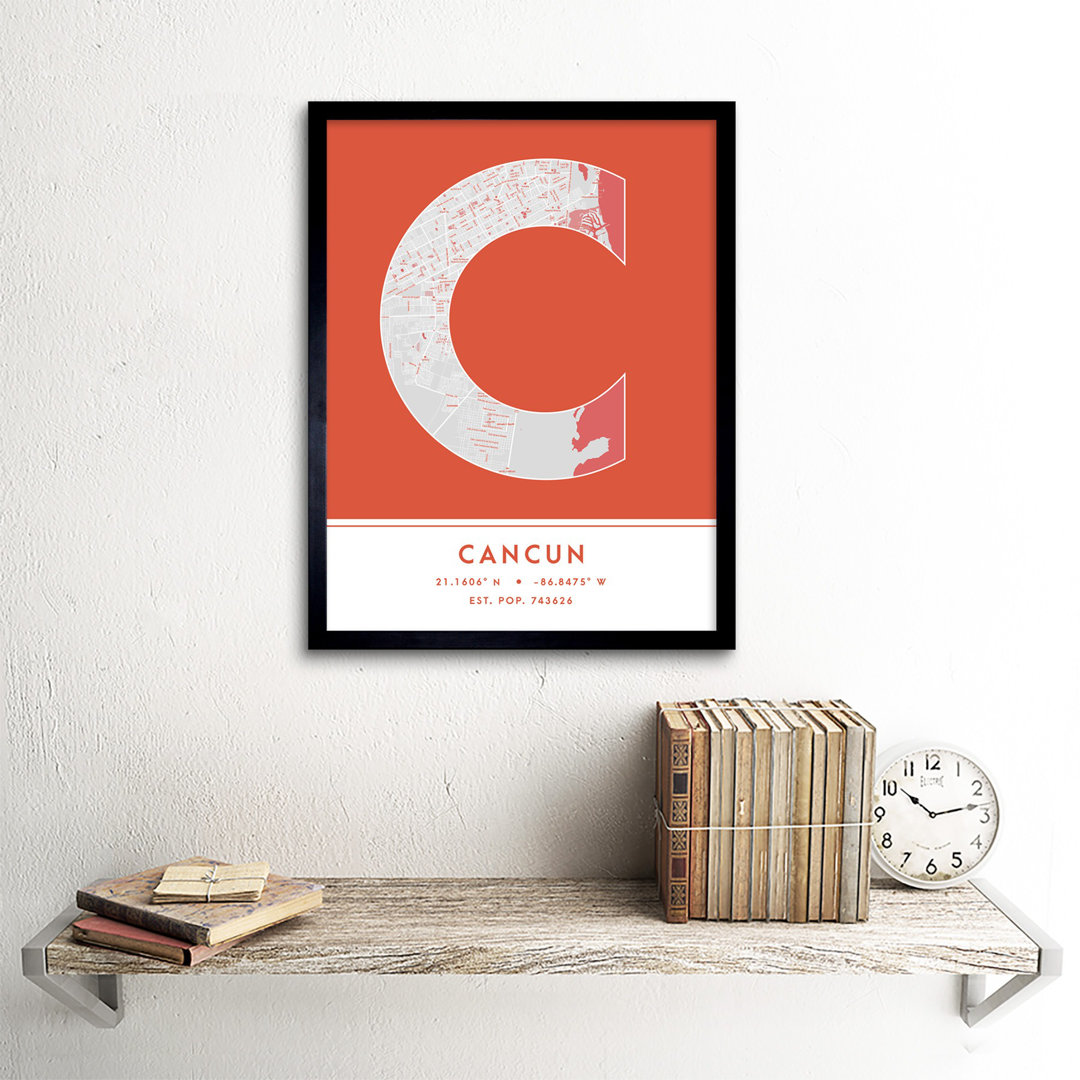 Cancun City Map Cancun Orange - Single Picture Frame Typography