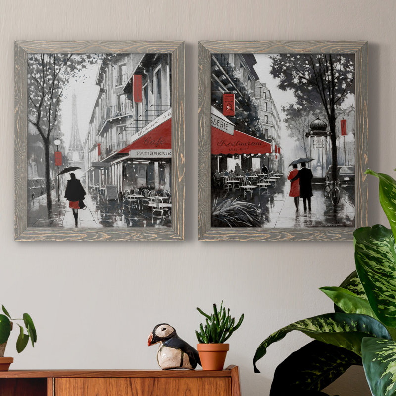 «Rainy Paris I», ensemble de 2 reproductions d'art, H 20 po x l 17 po x P 1 po, Toile avec cadre gris, Pas de tapis