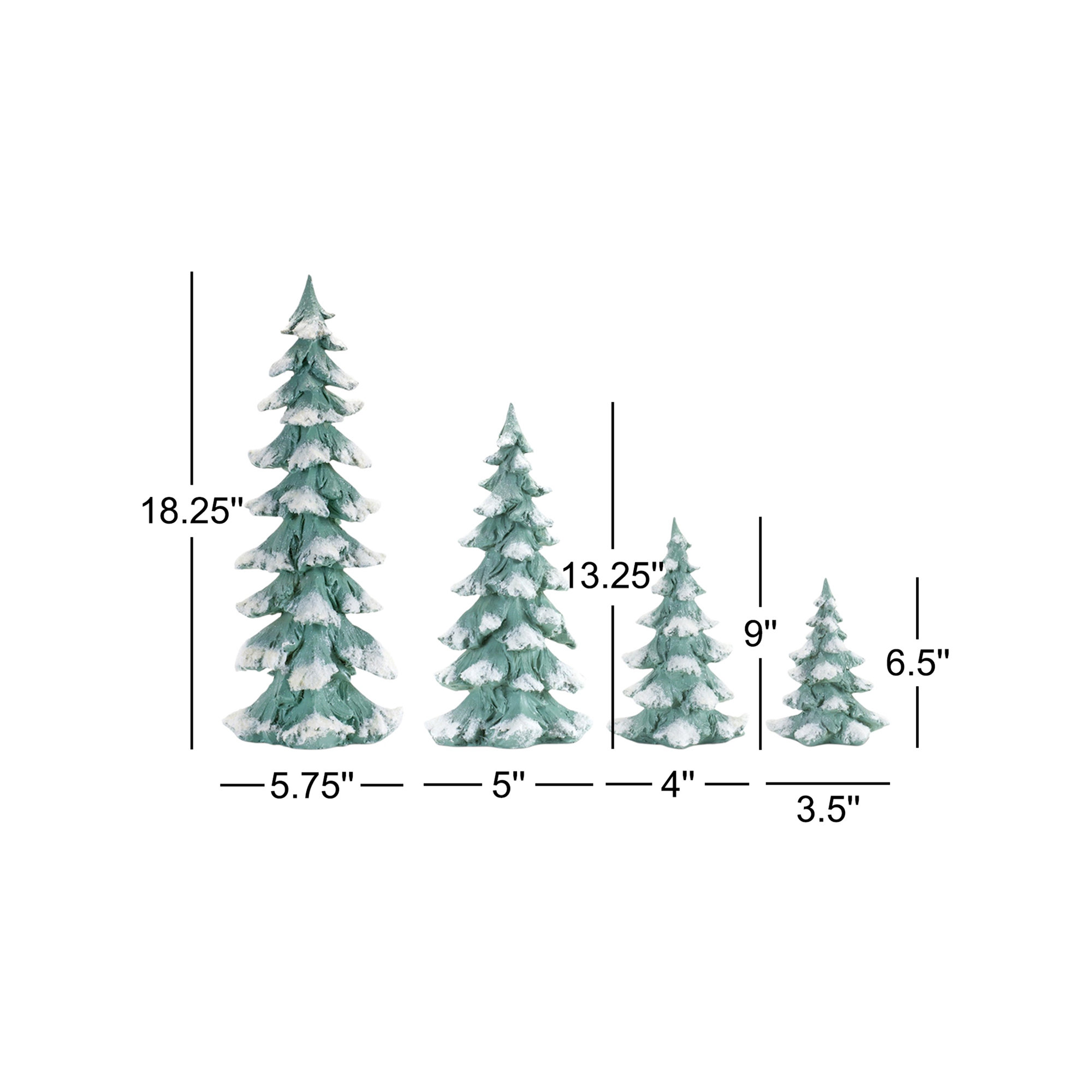 , Seafoam Flocked White Pine Tree with Carved Design (Set of 4)
