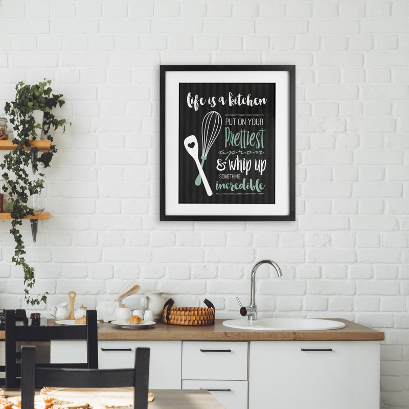 «Life Is A Kitchen», reproduction sous verre encadrée, H 21 po x l 17 po, Cadre noir minuit