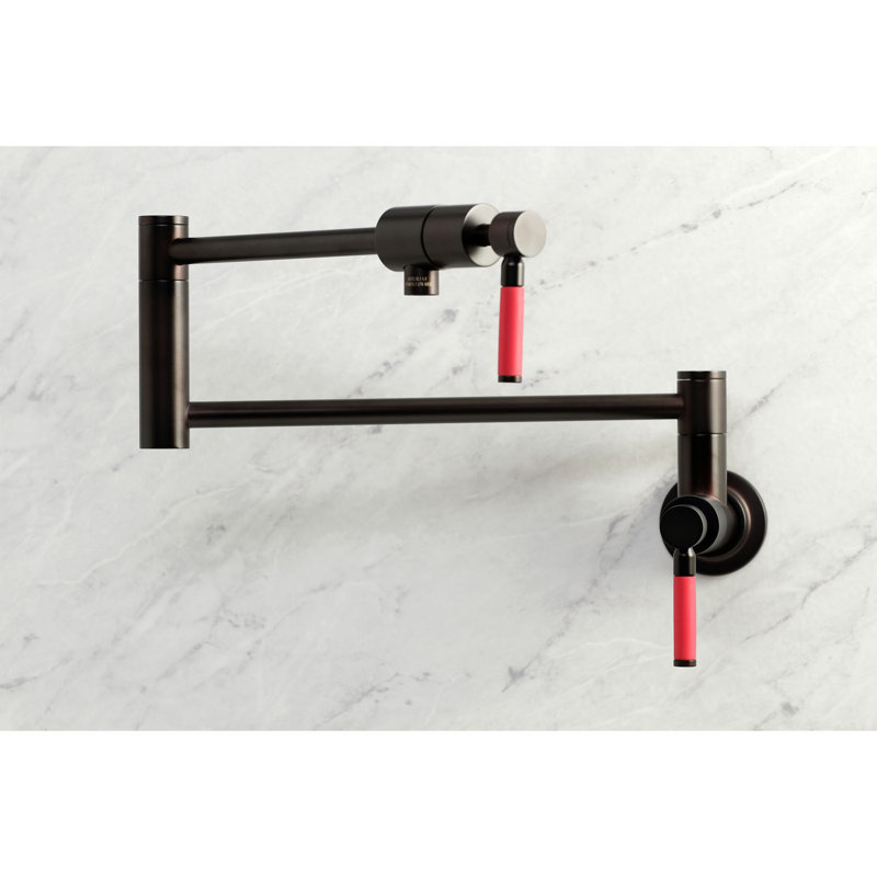 Kingston Brass Manhattan Two-Handle 1-Hole Wall Mount Pot Filler Faucet, Oil Rubbed Bronze, Lever Straight Wrap