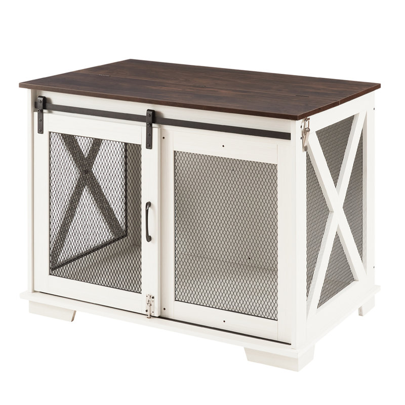 Niche pour chien en bois blanc avec cloison amovible et espace de rangement pour chenil