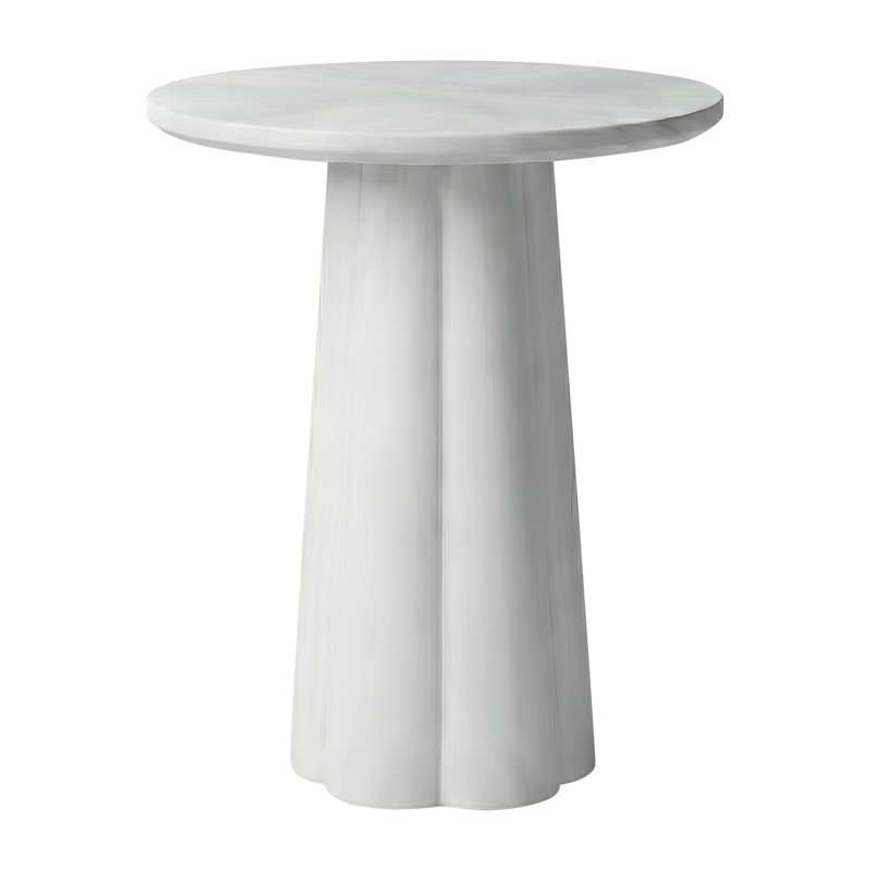 Trevo Round Side Table with Scallop Base 14"W, Whitewash, Whitewash