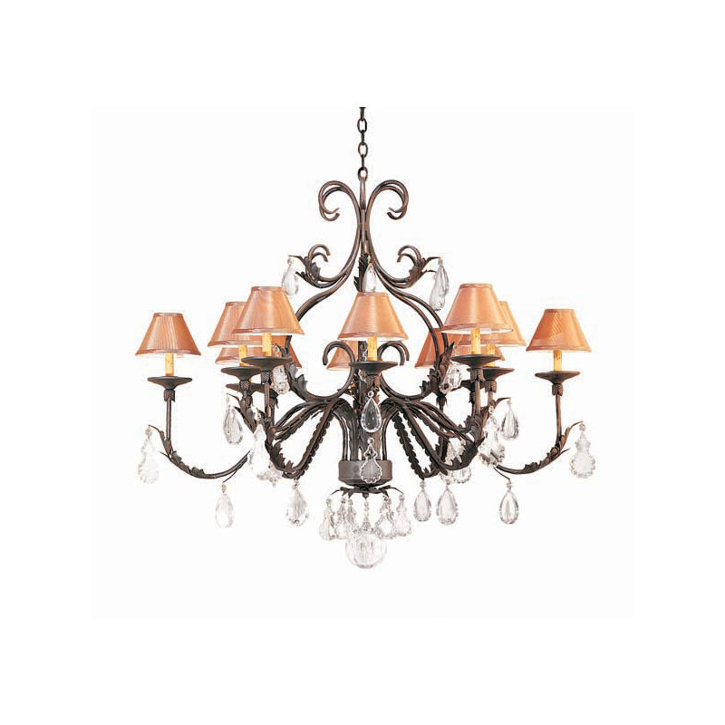 French Elegance 12 - Light Chandelier, Gilded Tobacco, Aged Celadon Parchment