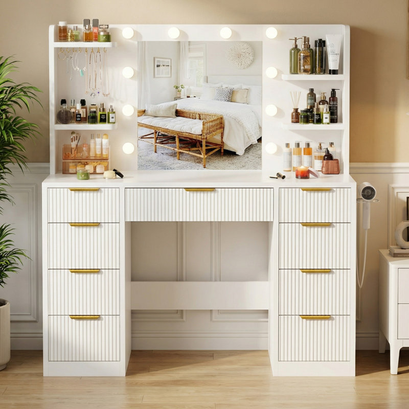 108Cm Dressing Table With Usb And Type-C Charge, White