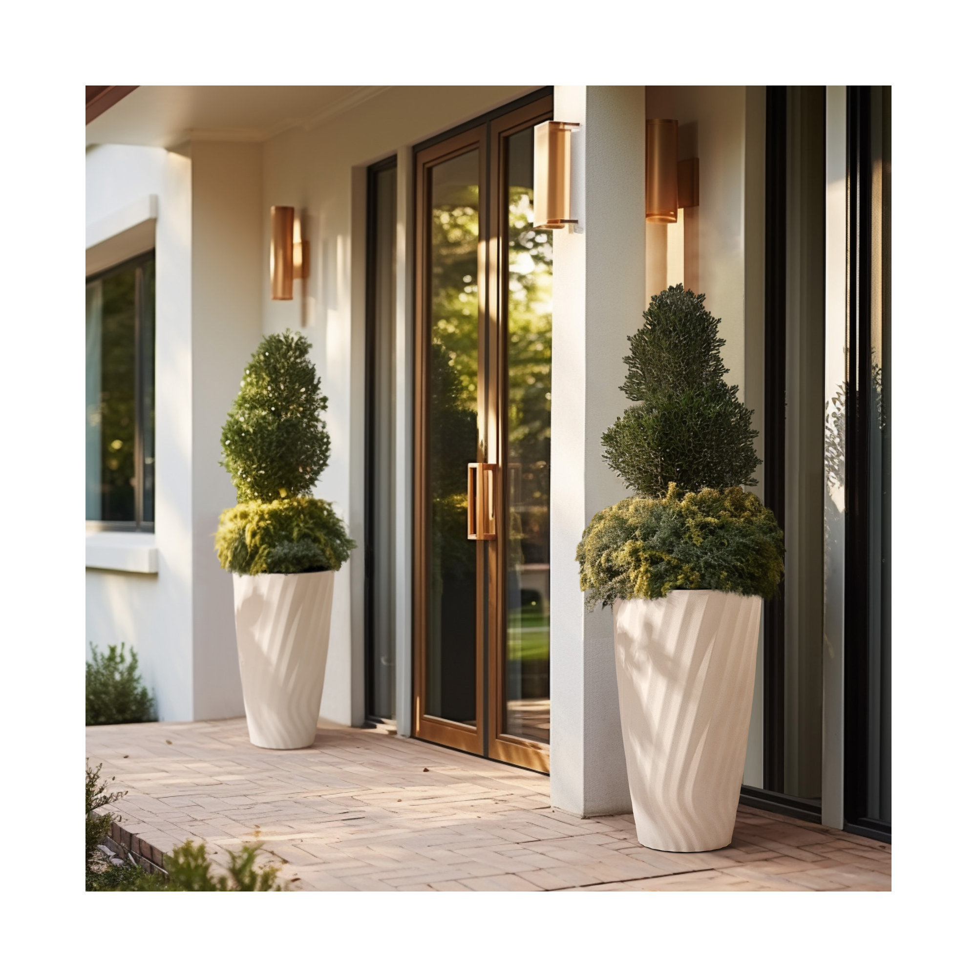 Boynton 24 Inch Tall Planters, Tree Planters with Shelf Insert, Morden Large Round Plant Pots Containers for Indoor/Outdoor Use