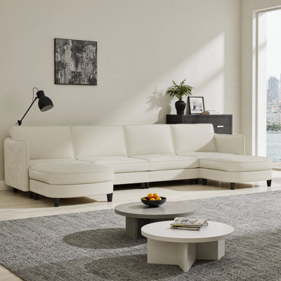 Grand canapé modulaire en forme de U de 141 po avec repose-pieds mobile, canapé en tissu à 6 places avec poches de rangement à accoudoirs, grand canapé familial pour le salon