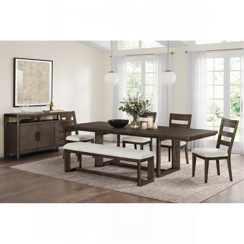 Dark Oak Trestle Dining Table with Leaf