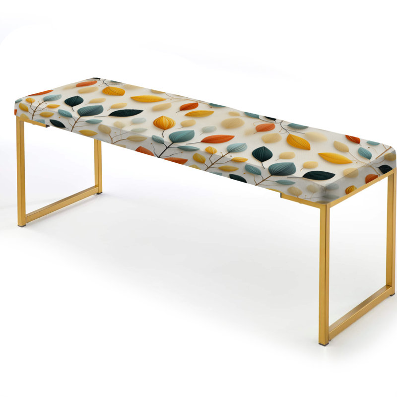 Floral Upholstered Gold Bench, Organic Symmetry Abstract