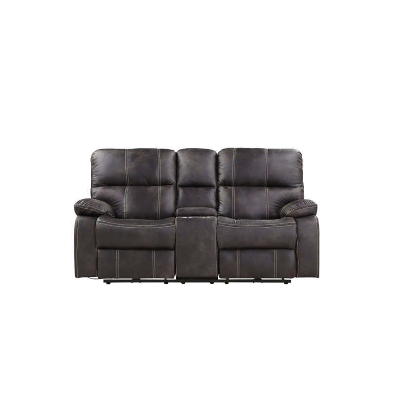 Houghtaling 74.8'' Faux Leather Power Reclining Loveseat, Gray Faux Leather