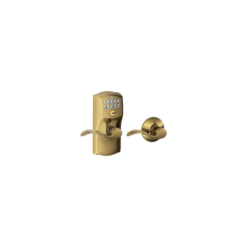 Accent Keypad Lever with Camelot Trim, Yes, Antique Brass, Keyed Alike