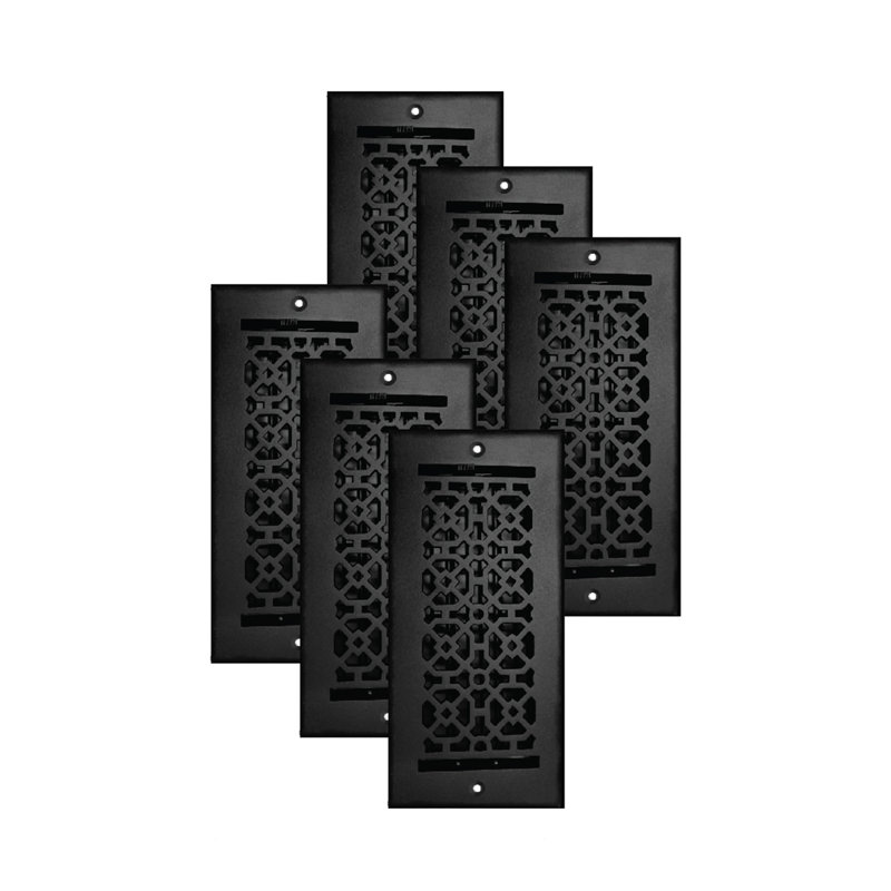 PAQUET de 6 ouvertures de conduit d'air 4 po x 10 po Achtek (5-1 / 2 po x 11-3 / 4 po), Noir thermolaqué