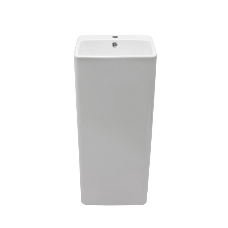 16" Classic White Ceramic Pedestal Sink Bathroom Sink Basin, Space-Saving Design For Powder Rooms, Kids' Bathrooms & Boutique Hotels"