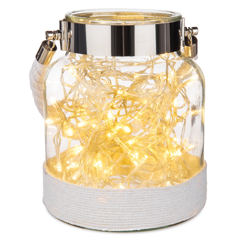 21 cm H Glass Tabletop Lantern Holder with Candle Included, White