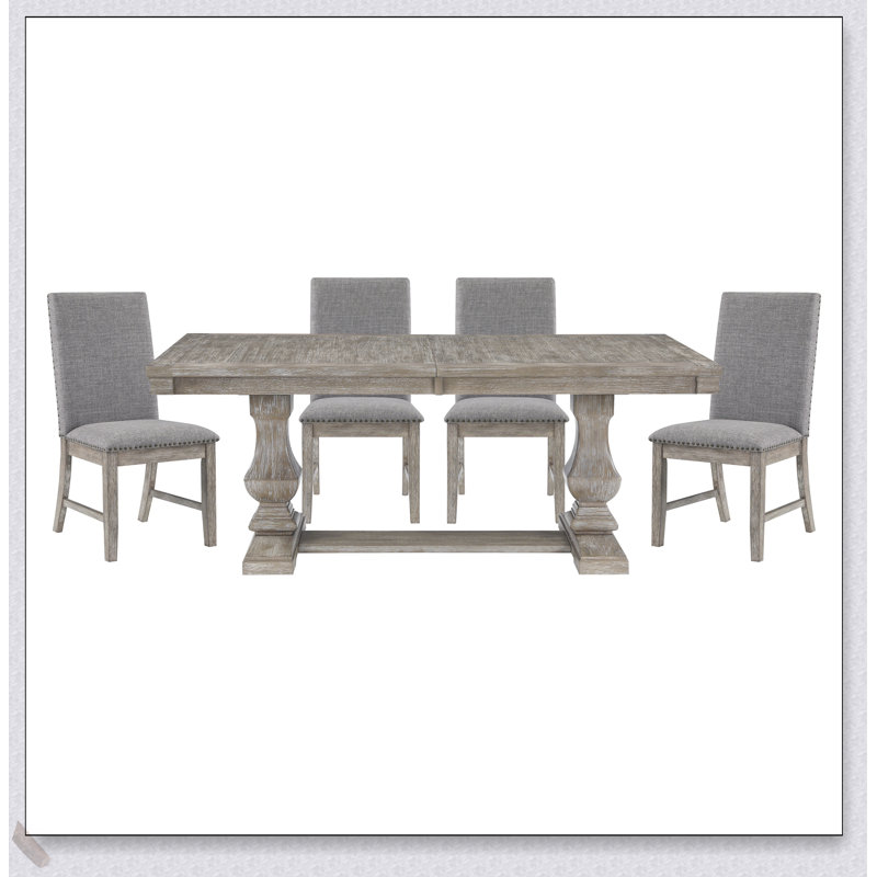 Ensemble de salle à manger de style traditionnel 5 pièces avec rallonge et 4 chaises d'appoint au fini gris brunâtre pour une salle à manger élégante