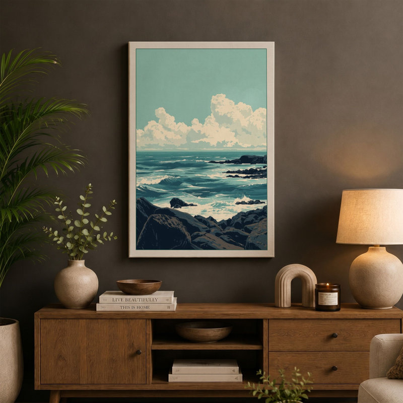 Rocky Coastline Coastal - Wrapped Canvas, Black Border, 30x20 - 76.2 x 50.8 cm