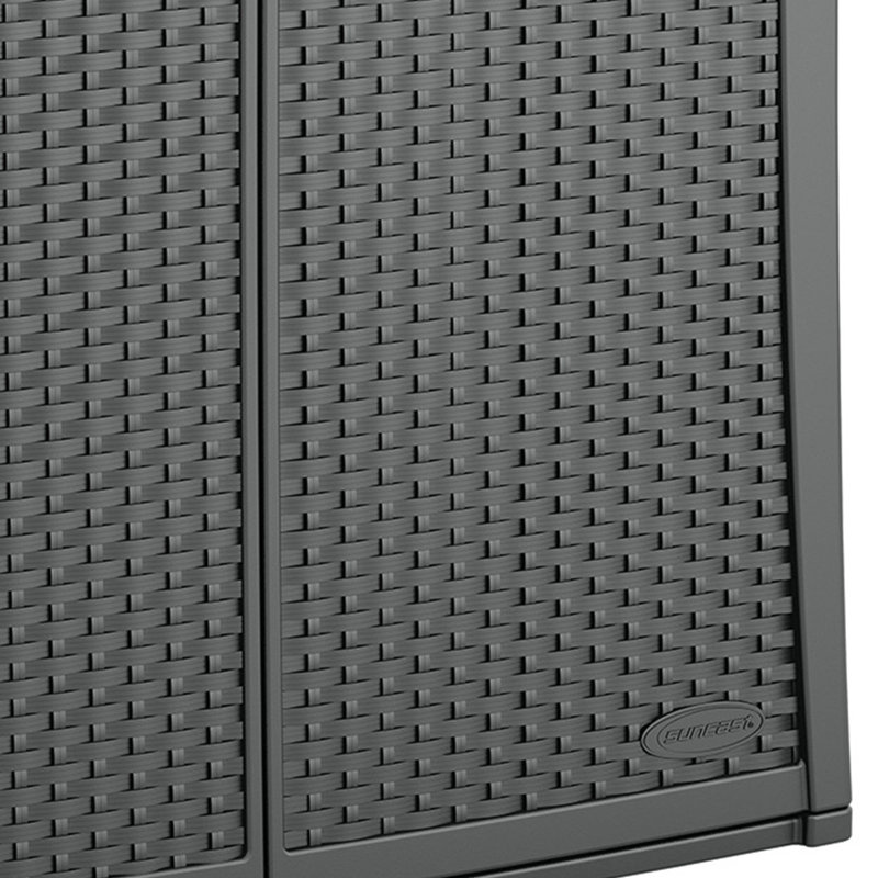 Cool Gray Lockable Wicker Plastic Outdoor 2-Door Cabinet
