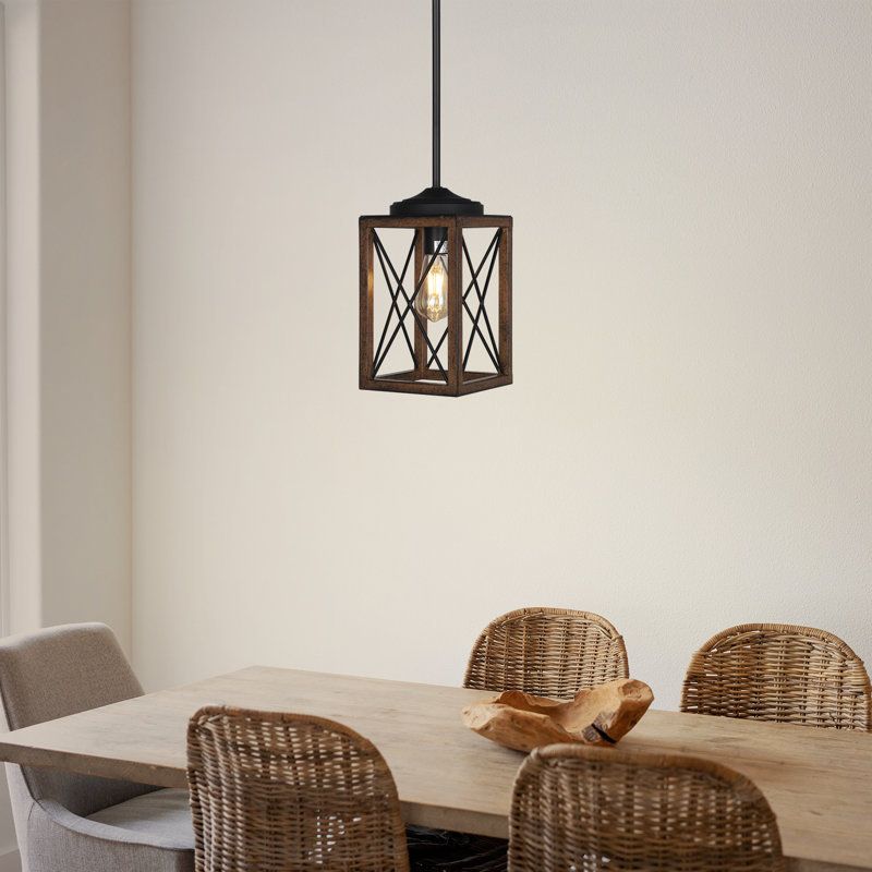 Rustic Farmhouse Pendant Light, Metal Cage Hanging Ceiling Lamp for Kitchen Island, Dining Room, Entryway, Brown/Black