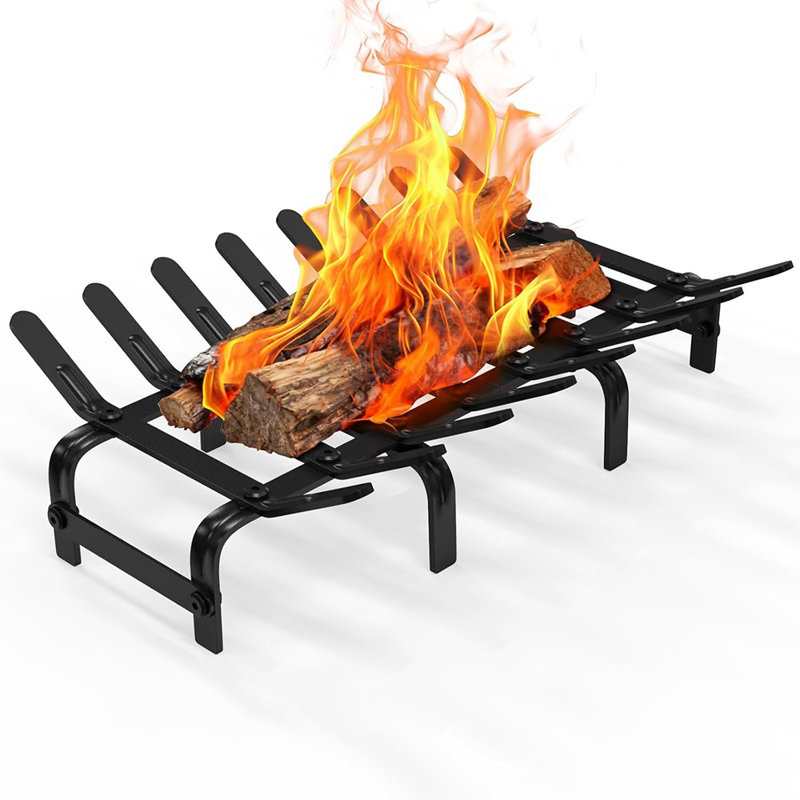 Grille de foyer - Support à bûches en acier, support à bois élégant et durable pour foyer intérieur ou foyer extérieur (noir, 19 x 12,5 po)