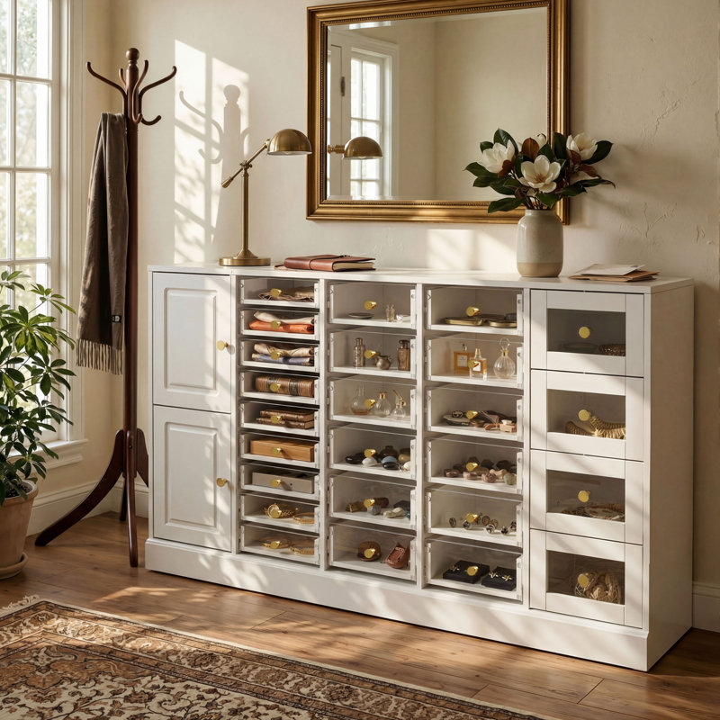 25 Drawers Dresser With Acrylic Front & Gold Handles - Large Storage Chest For Bedroom