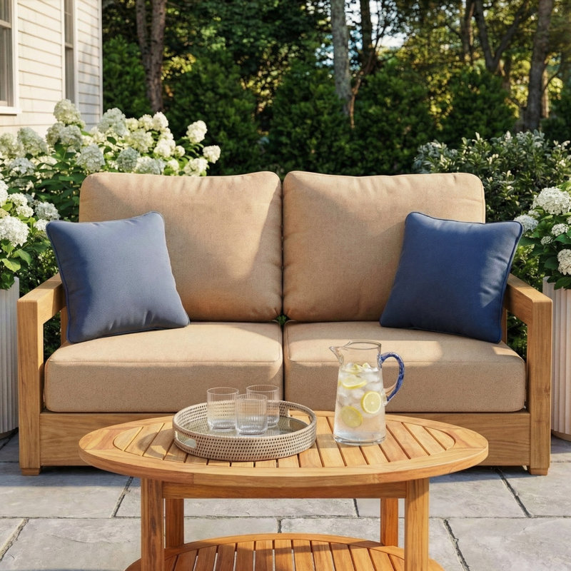 Amala Sunbrella® Indoor/Outdoor Loveseat Cushion, Antique Beige Sunbrella® Canvas
