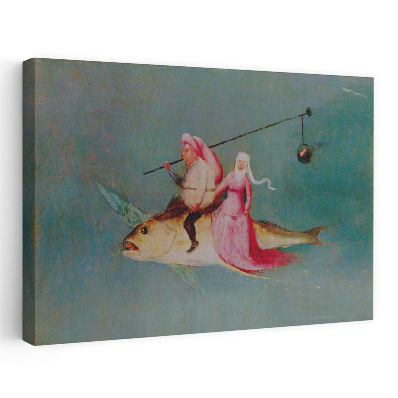 La tentation de Saint-Anthony, panneau de droite, détail d'un couple chevauchant un poisson, H 32 po x l 48 po