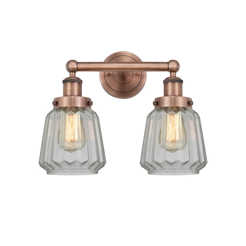 Éclairage pour meuble-lavabo à intensité variable à 2 lumières Aretzy, Transparent, Cuivre antique