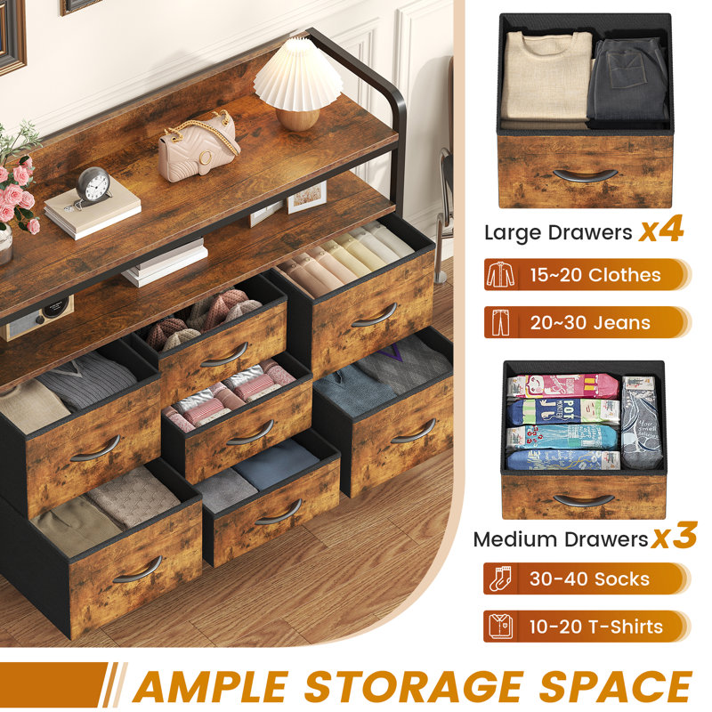 30 cm W Chest of 7 Drawers, Rustic Brown