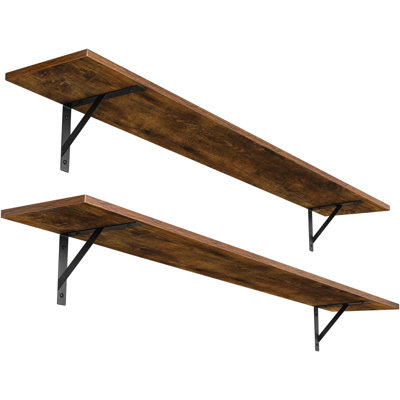Extra Long Wall Mounted Shelves Set Of 2 With Heavy Duty Metal Brackets - Sturdy Floating Shelves For Living Room, Bedroom, Bathroom, Kitchen - Multi-Purpose Wall Storage Solution