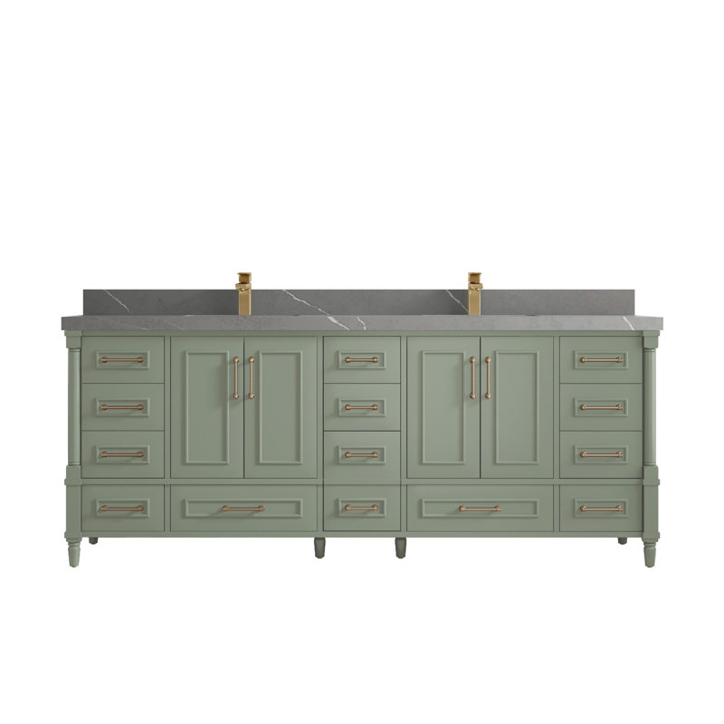 Ensemble de meuble-lavabo double 84 po Aberdeen, Quartz gris Piatra, À feuilles persistantes