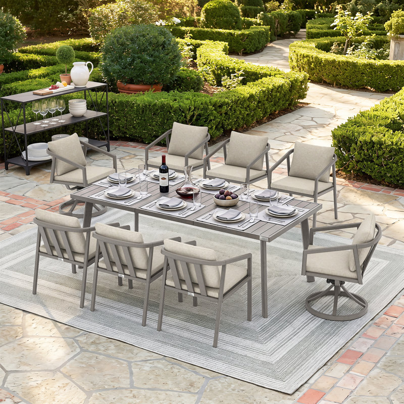 Ensemble repas pour 8 personnes, 9 Pieces: Table, 2 Swivel Chairs, 6 Fixed Chairs