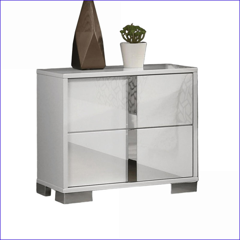 Table de chevet contemporaine blanche avec pieds chromés - Mobilier de chambre à coucher, Blanc