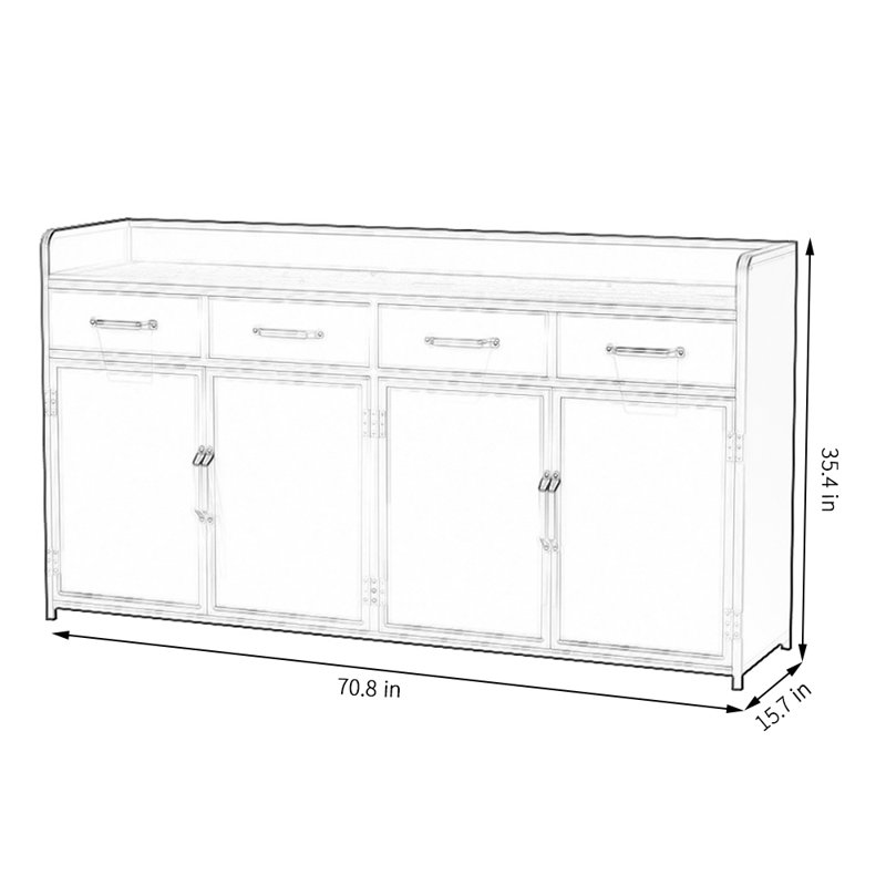 Buffet industriel moderne avec plateau en bois, Argent