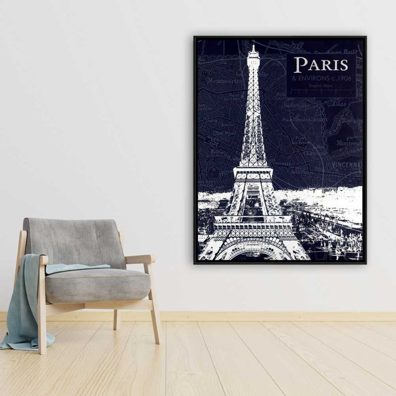 Toile encadrée «Paris Blueprint & Eiffel Tower» - Décoration intérieure