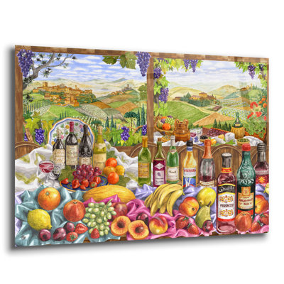 «Toscane avec vin et fruits» par Gale Pitt, art mural en verre acrylique, 36 po x 24 po