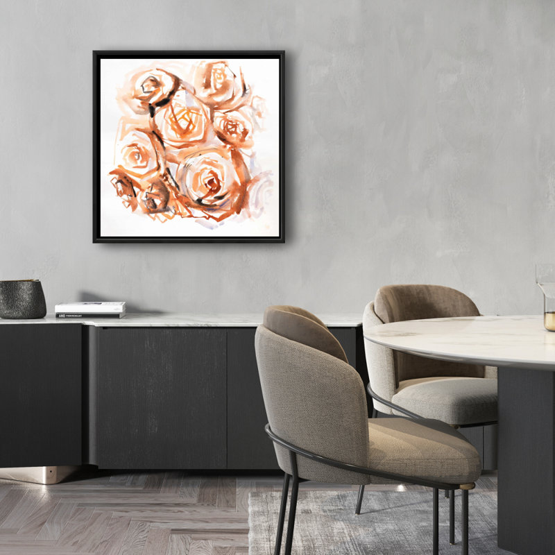 Toile abstraite encadrée sépia roses abstraites - chambre brune