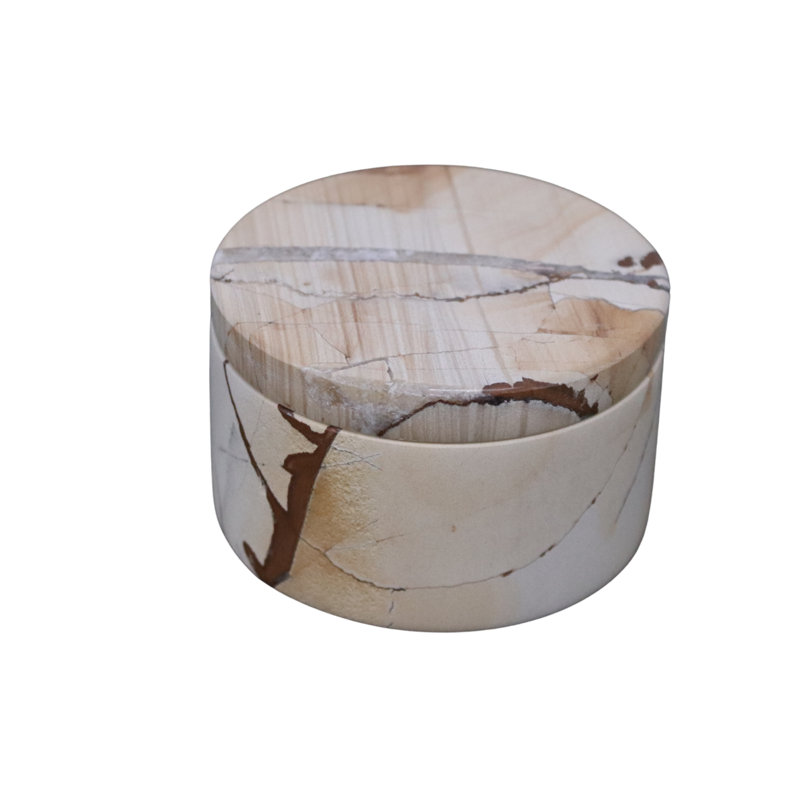 Round Marble Keepsake Box - Teak