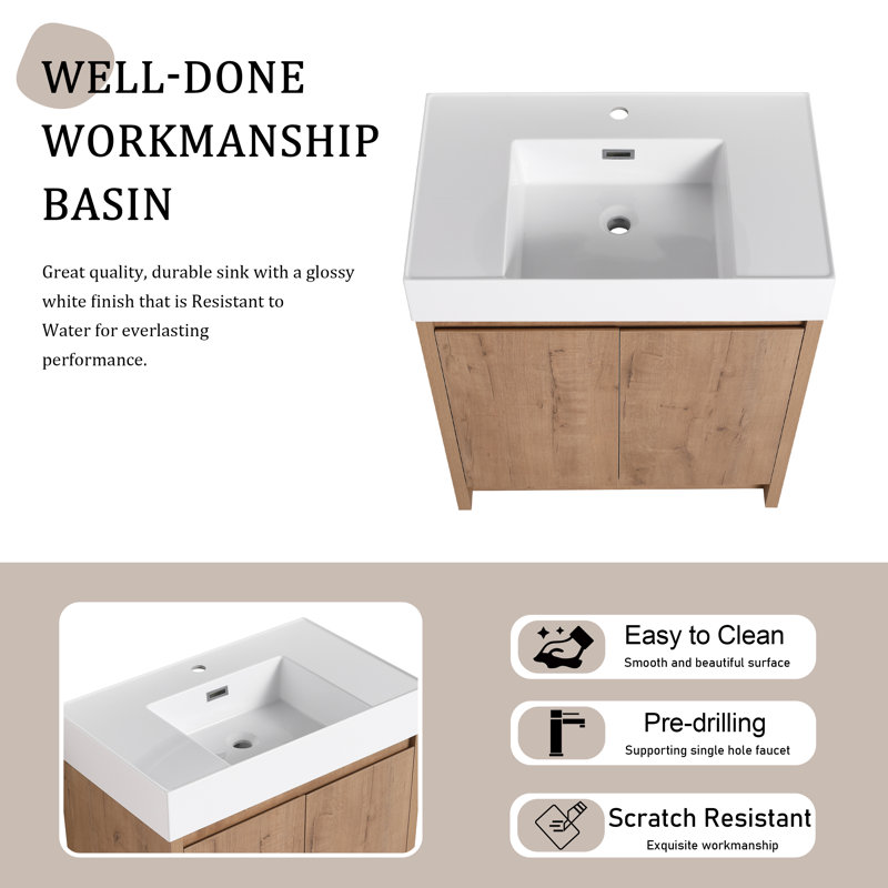 Ensemble de meuble-lavabo simple 29,97 po avec plateau en résine Kaynath