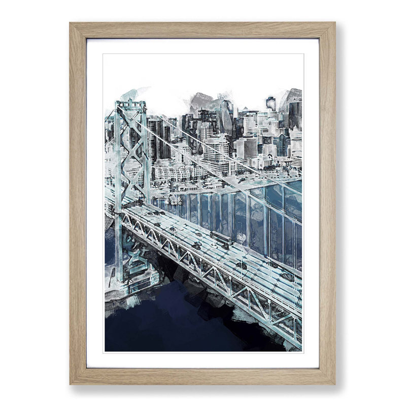 San Francisco Oakland Bay Bridge Abstract - Picture Frame Graphic Art Print, 76cm H x 50cm W x 2cm D, Oak