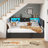 Twin Size Corner Bed With Hydraulic Storage,Twin Daybed With Bookcase And Charging Station,Lift Up Storage Bed Frame With Upholstered Headboard And Led Lights,Metal Platform Storage Bed,Black-1105424869-1095588268