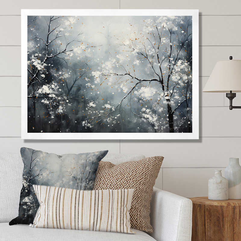 «Winter Tree Minimal Landscape» sur toile, H 24 po x l 32 po x P 1 po, Cadre simple blanc