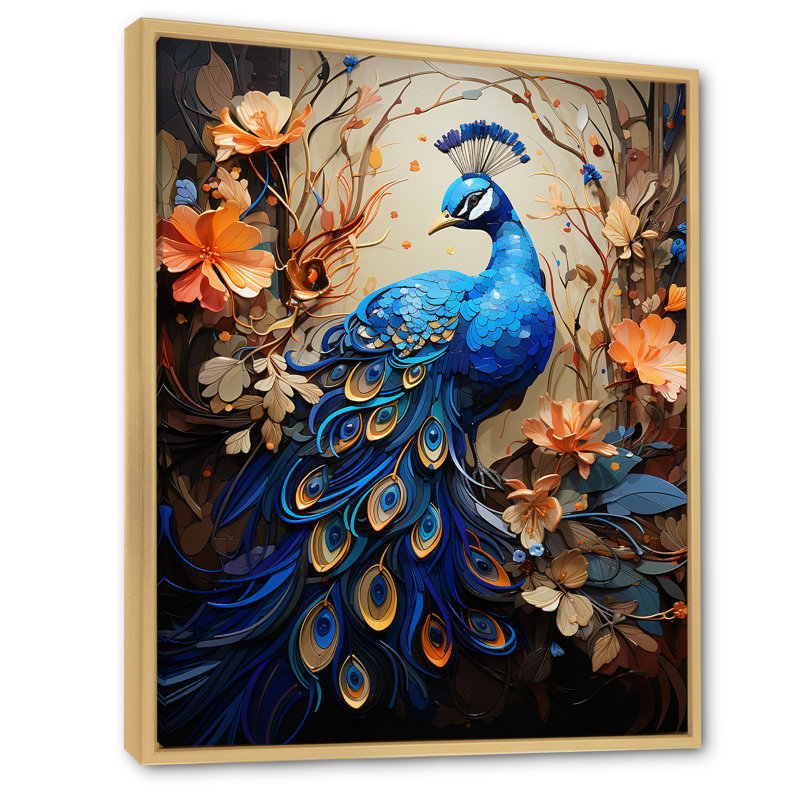 «Majestic Blooming Plumage Peacock», reproduction sur toile, Cadre flottant naturel, H 32 po x l 16 po x P 1 po