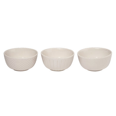 VIP Stoneware 4 in. White Textured Bowls Hobnail Set of 3