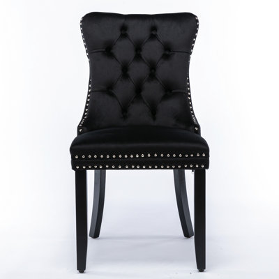 High Modern Black 2 Velvet Upholstered Dining Chairs With Solid Rubberwood Legs, Nailhead Trim, High , And Comfortable Density Foam Cushion For Room Contemporary 2 Wood Legs Back Support, Cushion,