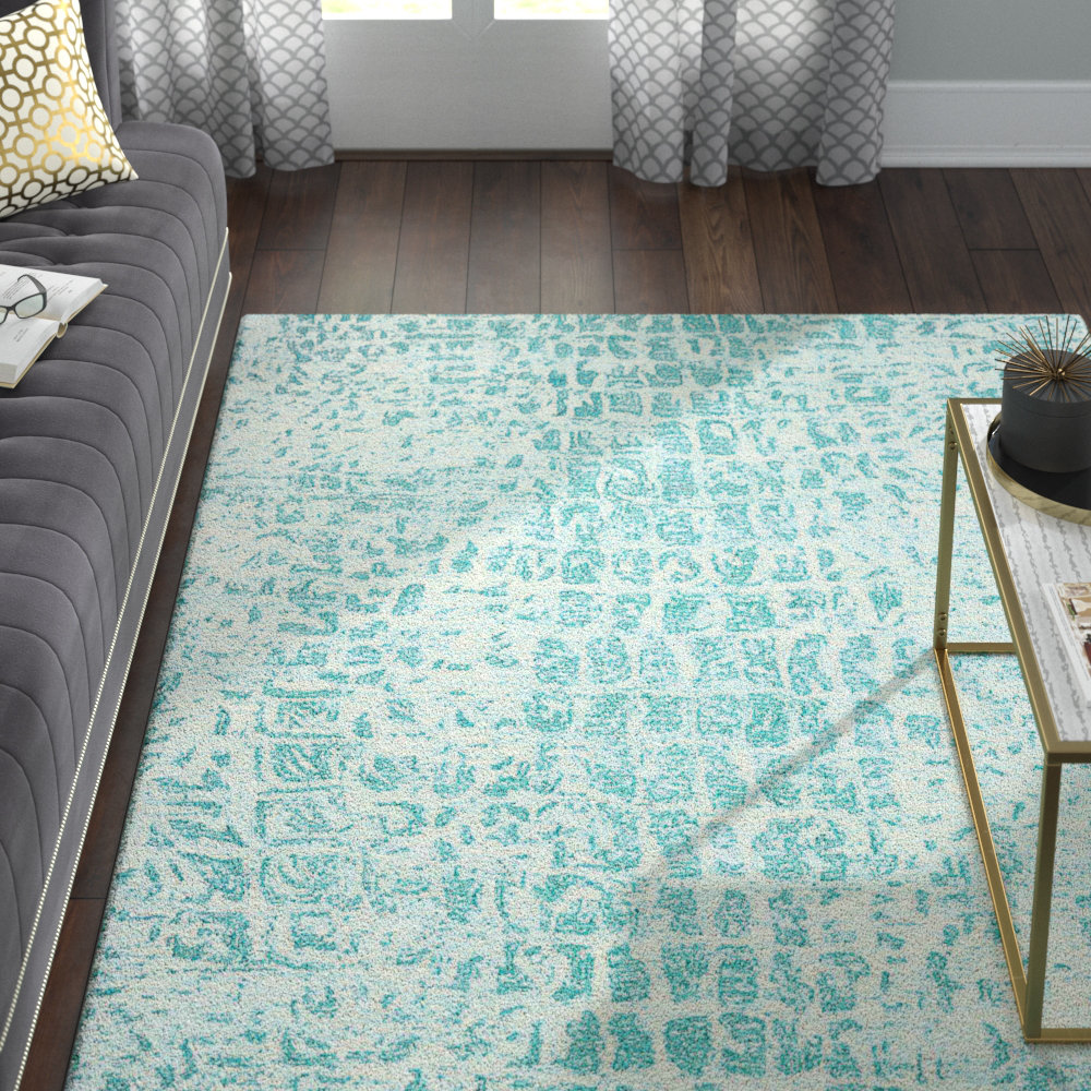 Hildegard Hand-Tufted Jade/White Area Rug Everly Quinn Rug 
