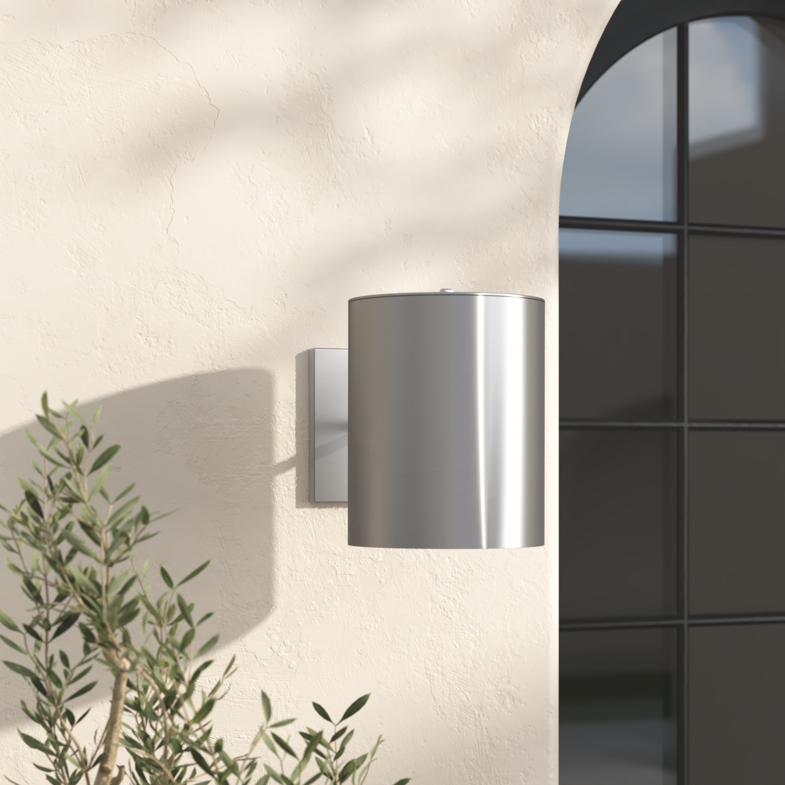 Barbara Outdoor Armed Sconce, Brushed Aluminum