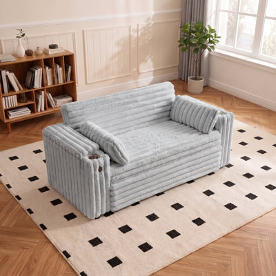 Convertible Sleeper Sofa with Storage Armrests, USB Ports, Cup Holders, Adjustable Pull Out Bed