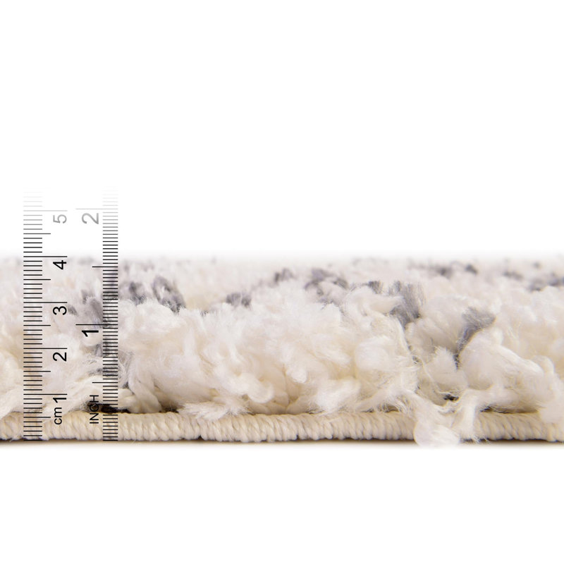 Tapis rayé blanc / gris Abrahams, Rond 7 pi