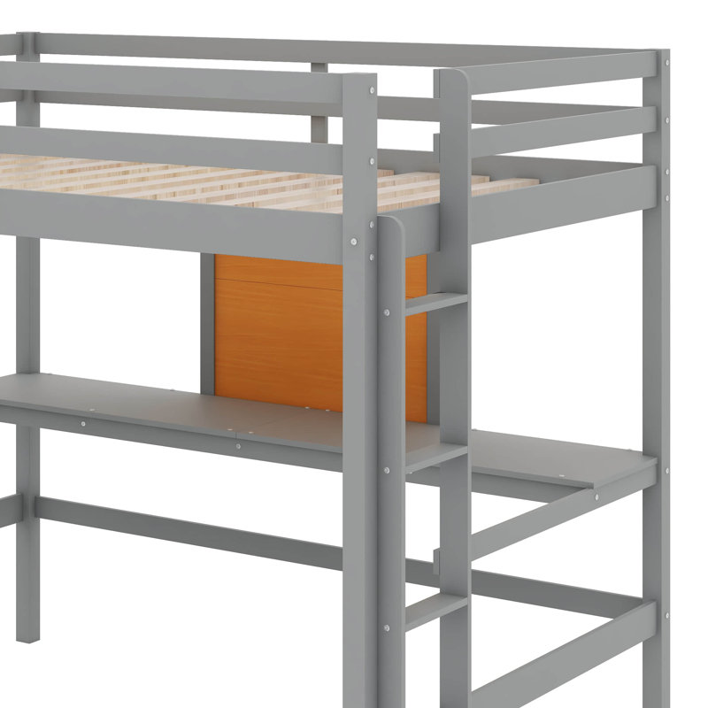 Avante Bunk Bed With Drawers, Shelves, Solid Pine Wood And MDF, Gray, Twin
