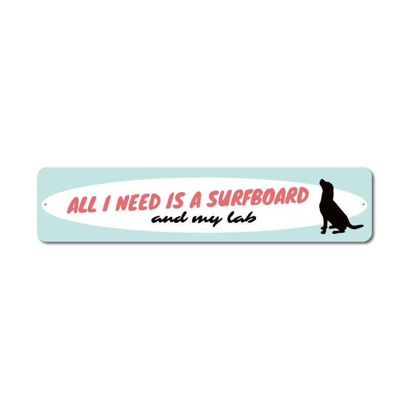 Panneau en aluminium Surfing Dog, H 6 po x l 24 po x P 0,06 po